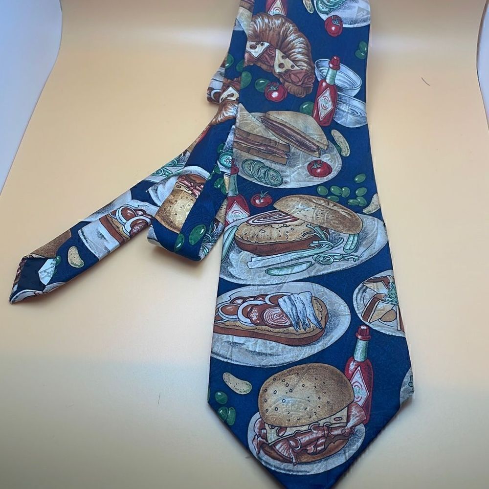 Tabasco Necktie 100% Silk Made in the USA Foodie Sandwiches and Vegetables